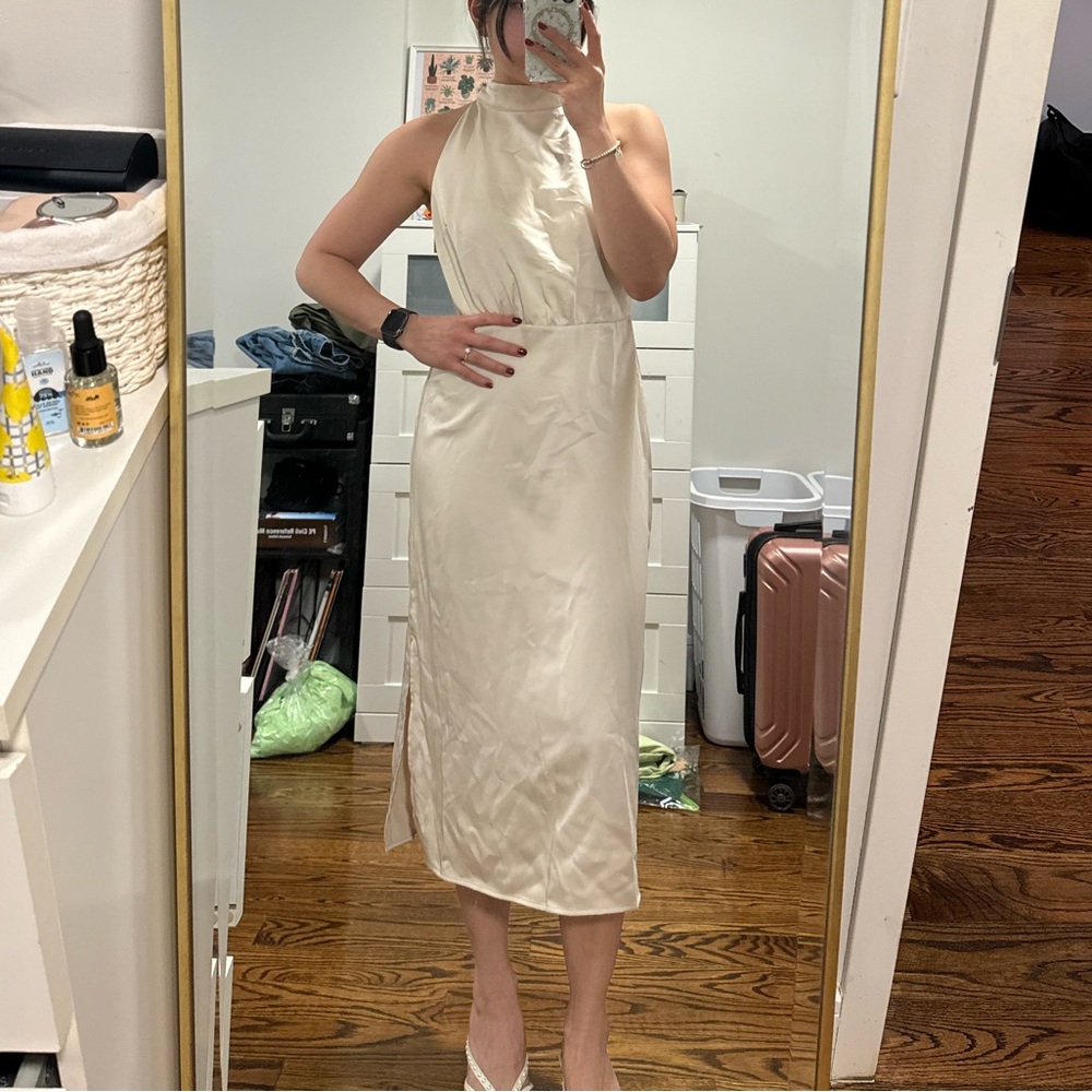 Sam Edelman Womens Ivory High Neck Halter Party Midi Dress NWT